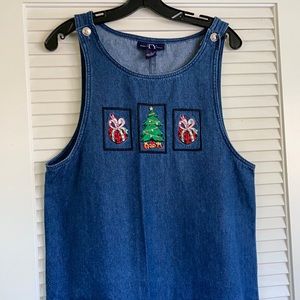 Women’s Holiday Denim Jumper Dress - size 8
